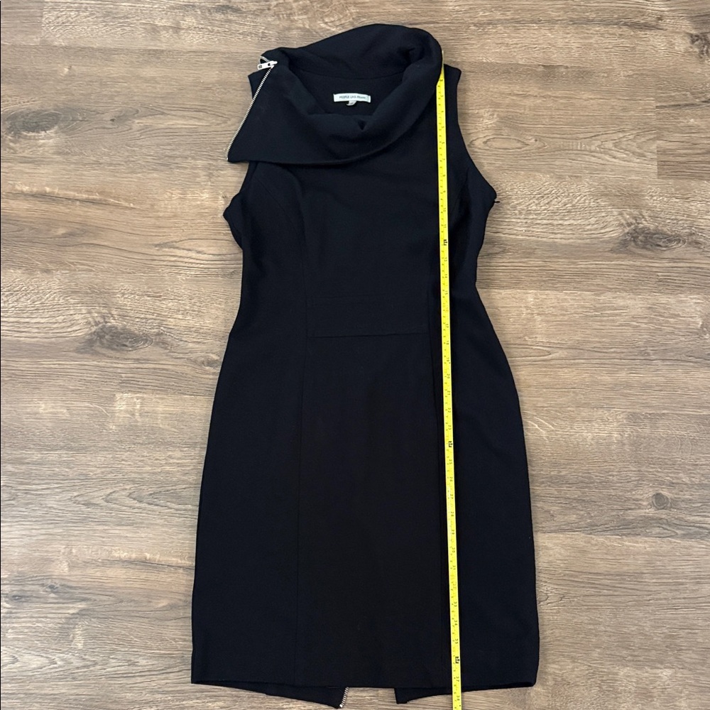 People Like Frank Black Midi Dress with zipper details at collar and kickpleat